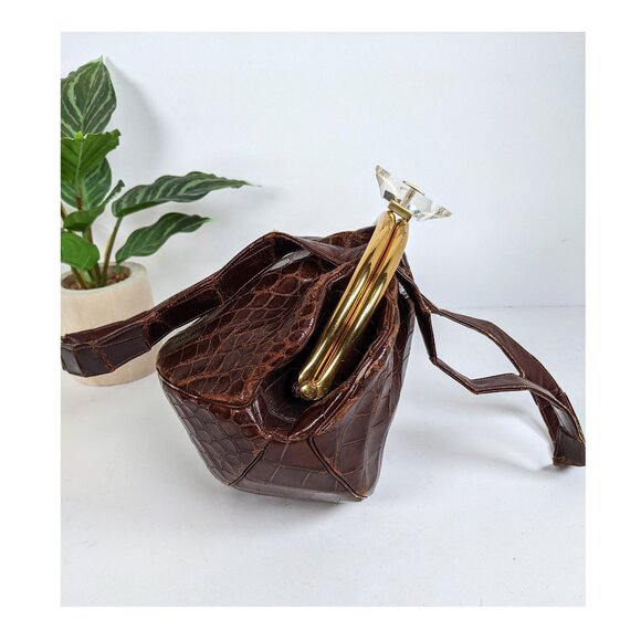 1930s 40s Rosenfeld alligator handbag with very unique bakelite clasp - Picture 8 of 11